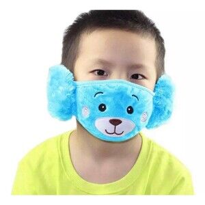 NEW Kids Blue Cute Plush Teddy Bear Stuff Animal Earmuff Face Mask